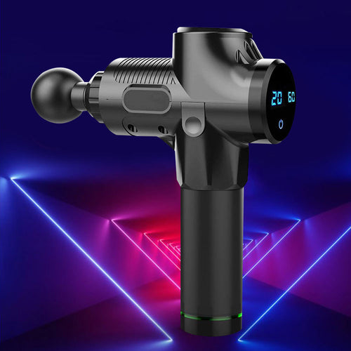Treisa percussion massage gun shown with its swappable massage heads